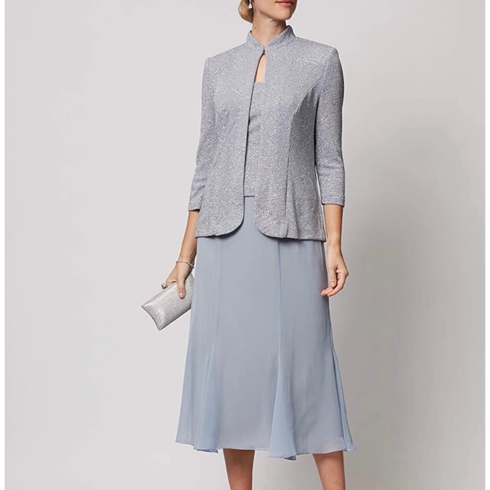 Alex Evenings Tea Length Mock Dress Sequin Jacket